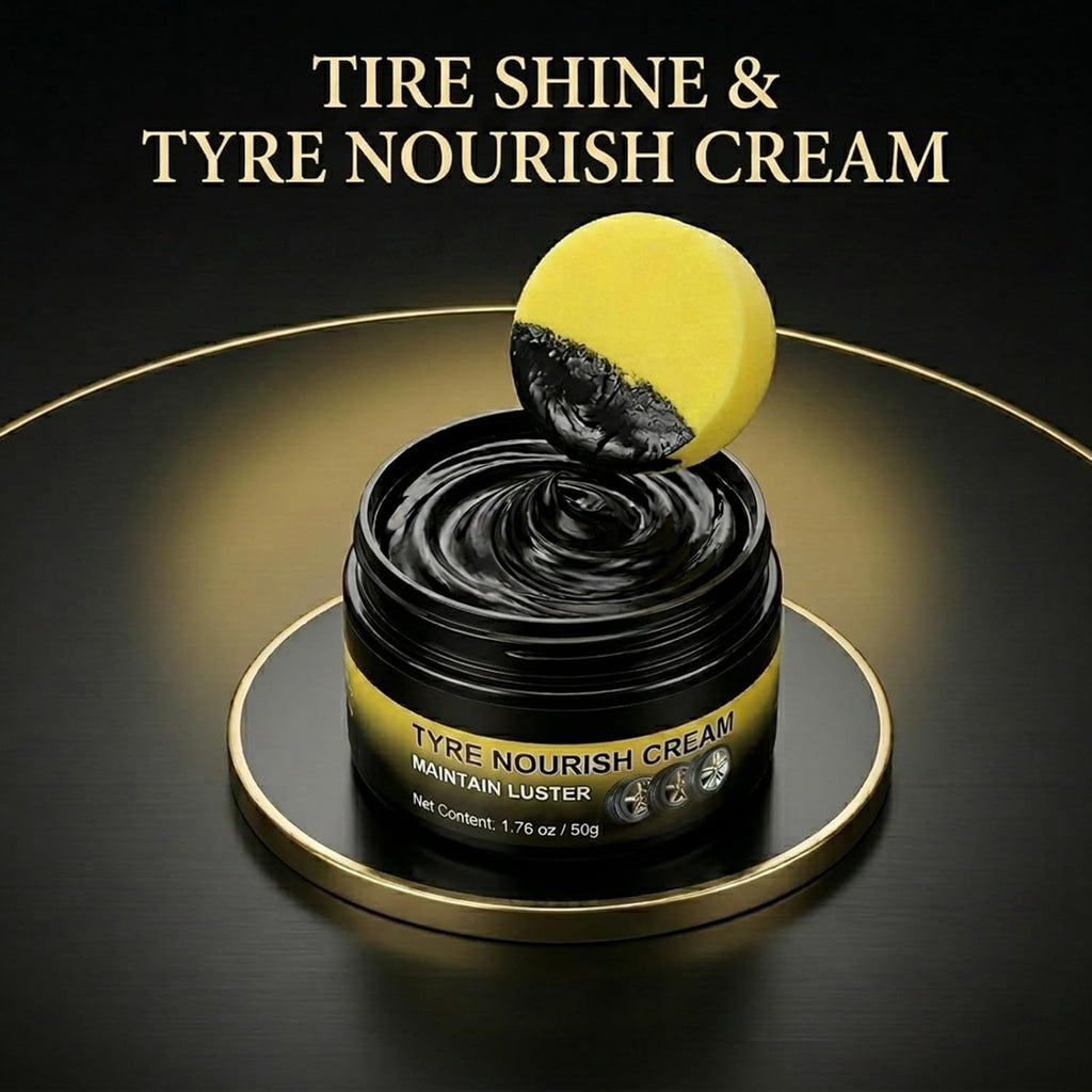 Tire Shine & Tyre Nourish Cream - Premium Wheel Restoration Wax - Long-Lasting Black Gloss Restorer Tyre Nourishing Paste for Cars, Trucks, Motorcycles - Professional Tire Dressing & Polish (1)