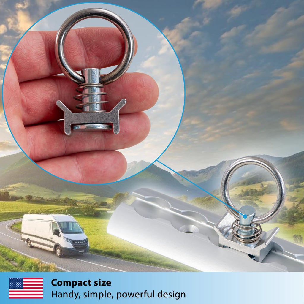 valonic Gecko - Single Stud Fitting for L Track, 8 Pieces, 1000 daN, Stainless Steel roundring, for Rail System, Lashing Accessories for tie tie Downs for Truck Bed