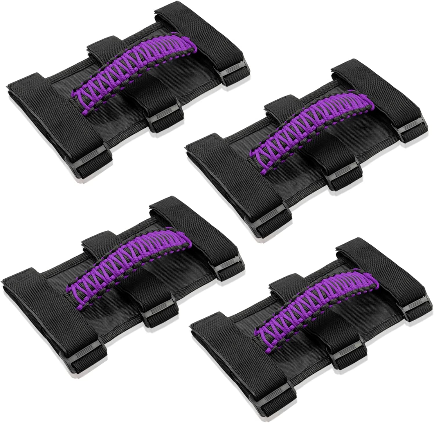 Kujunpao4 X Roll Bar Grab Handles Grip Handle Compatible with Jeep Wrangler JLU JK JKU TJ YJ LJ JT JL & Gladiator JT 1987-2021 UTV & ATV, Fits 1.5 to 3 Inch Bars 3 Straps Woven Holder(Purple)