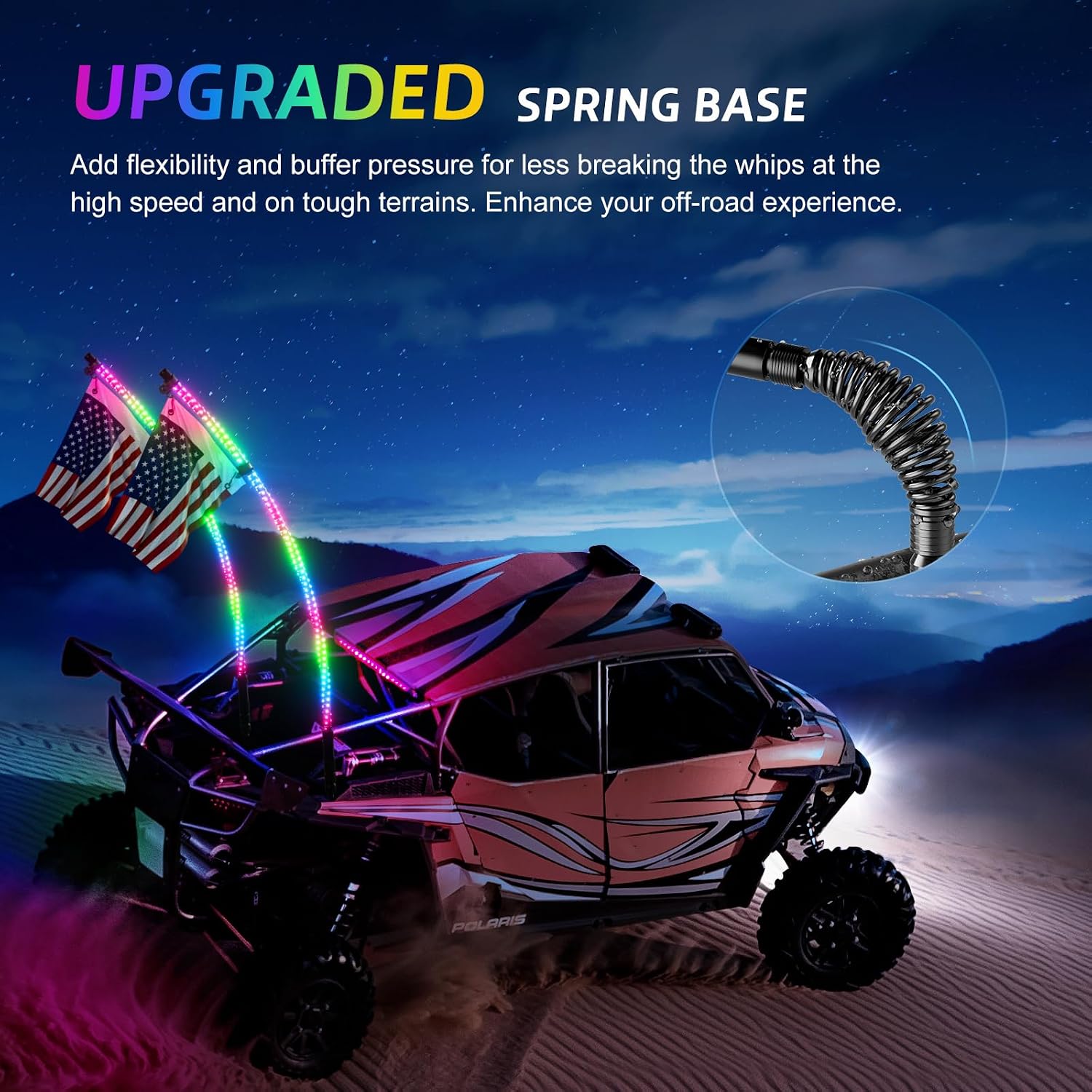 Ehaho 2 Pack 3FT Whip Lights with Spring Base,LED Whip Light with App & Remote Control, Spiral RGB Chasing Lighted Whips with Rocker Switch, Music Whip Light for UTV ATV Polaris RZR Can-Am SXS Truck