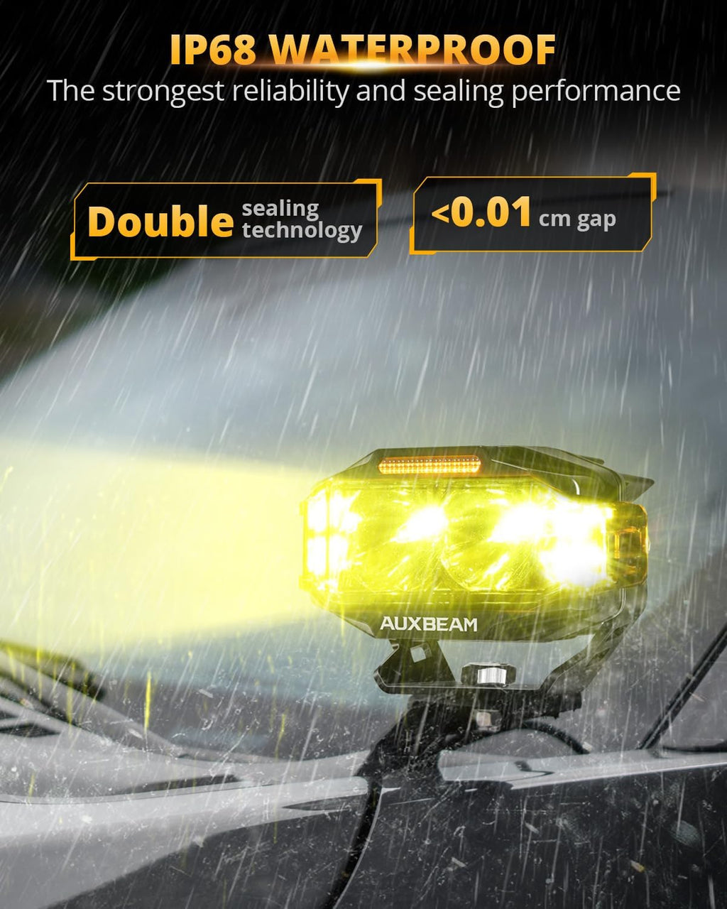 auxbeam v-max series 4'' cube led light pod showing dimensions