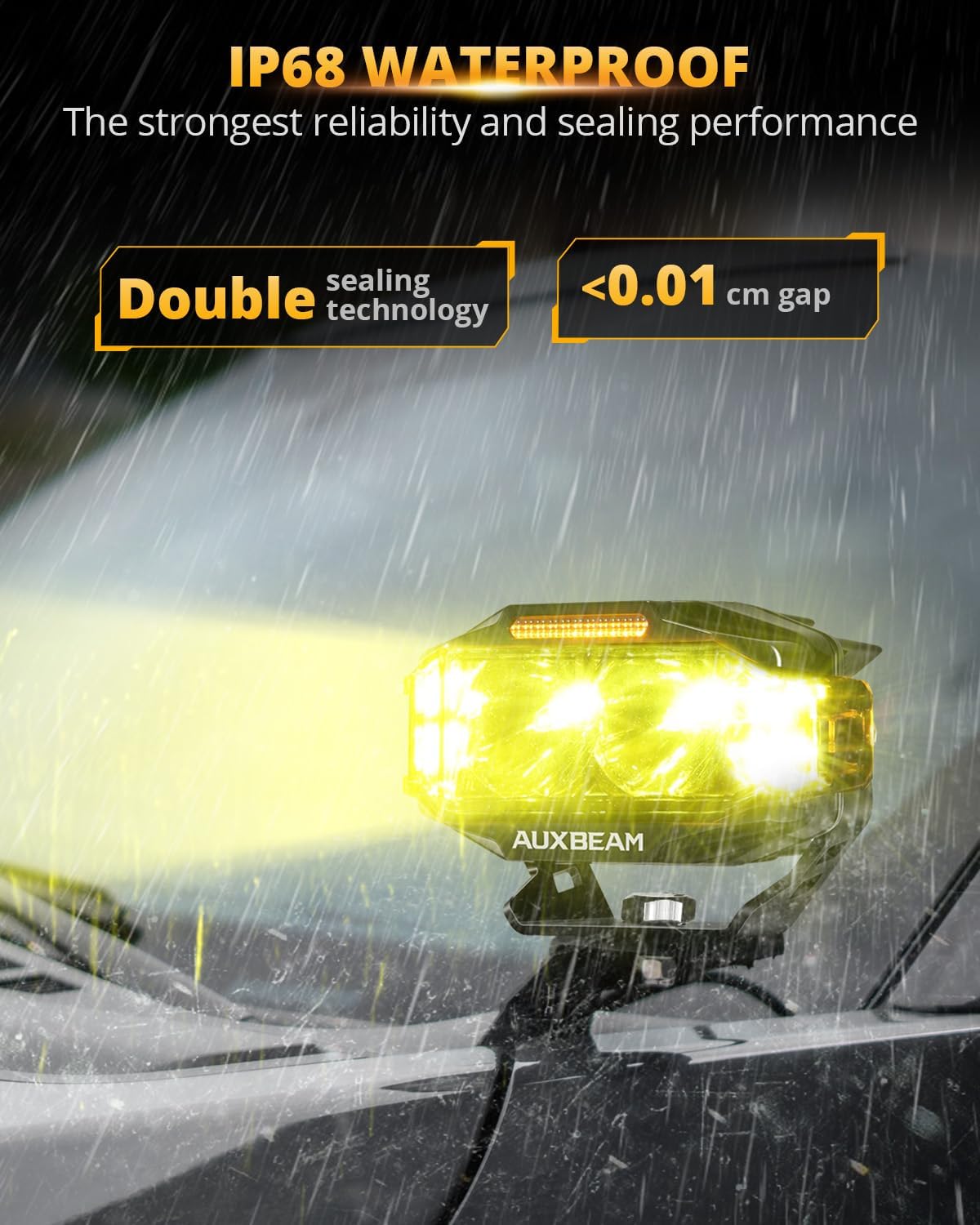 auxbeam v-max series 4'' cube led light pod showing dimensions