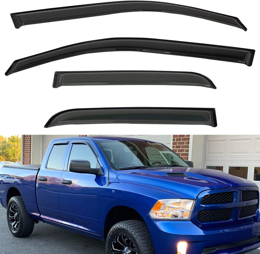 4pcs Front+Rear Smoke Tint Sun/Rain Guard Outside Mount Tape-On Vent Window