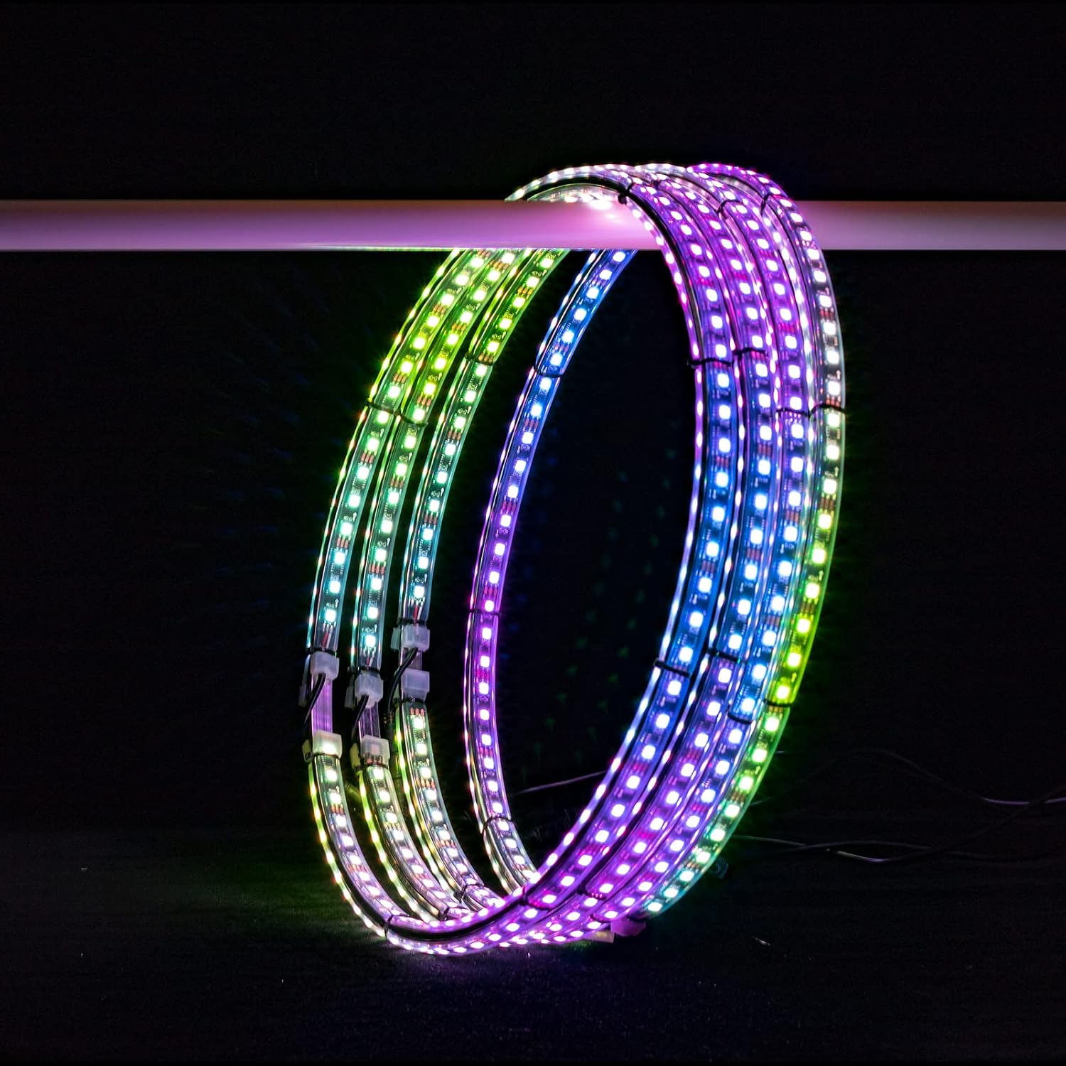 4pcs 17.5 inch Double Row Wheel Lights for Truck/Car/ATV/UTV, Dancing Chasing Color, LED Rim Wheel Ring Lights W/Turn Signal and Braking Function Controlled by Remote and App