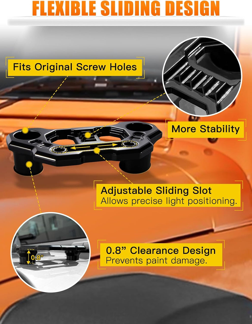 UNI-SHINE 2-Pack Hood Mounting Brackets for Light Bar Fit for Jeep Wrangler JL JLU Gladiator JT 2018–2026 Aluminum A-Pillar Auxiliary Cowl Mounts for LED Pod & Ditch Lights