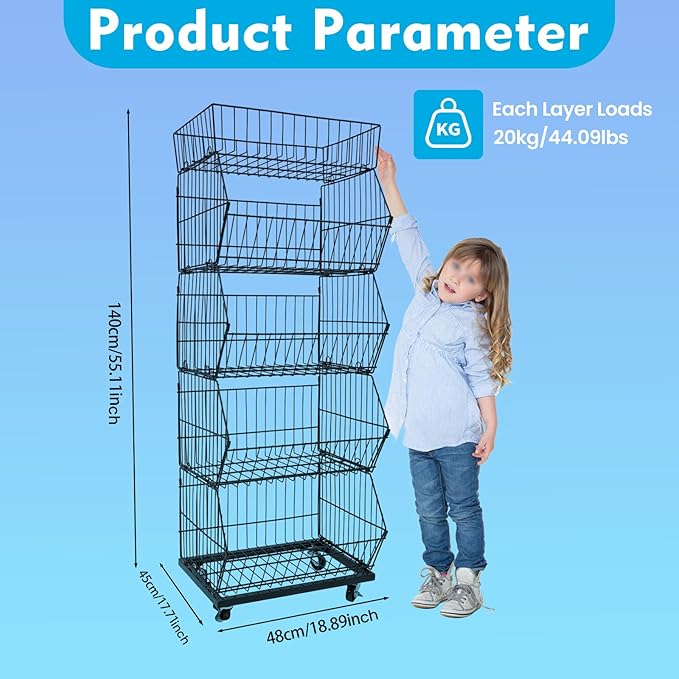 Retail Display Rack 5-Tier Market Merchandise Display Shelf Fruit Storage Shelf - Image 3