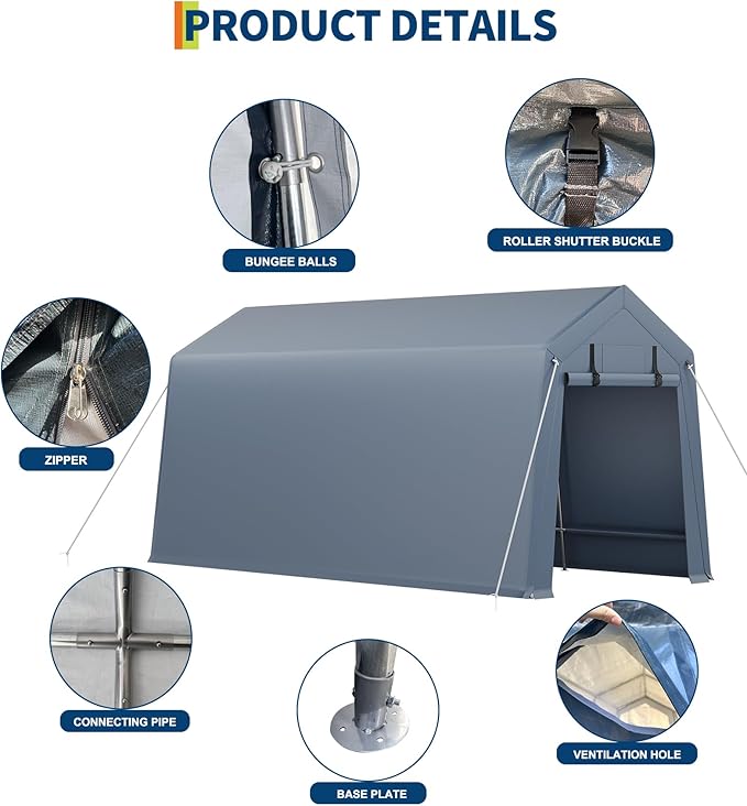 7x15FT Outdoor Storage Shed, Portable Carport - Image 9