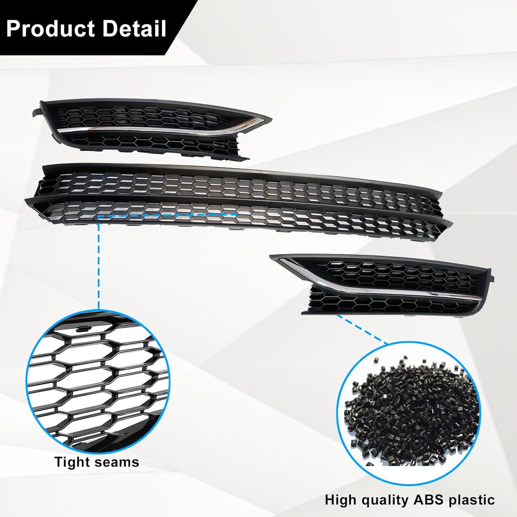 Front Bumper Lower Grille and Fog Lamp Bezel Cover, Fit for Volkswagen Passat 2012 2013 2014 2015, Replace# 561853665E 561853666E, 561853677 561853666