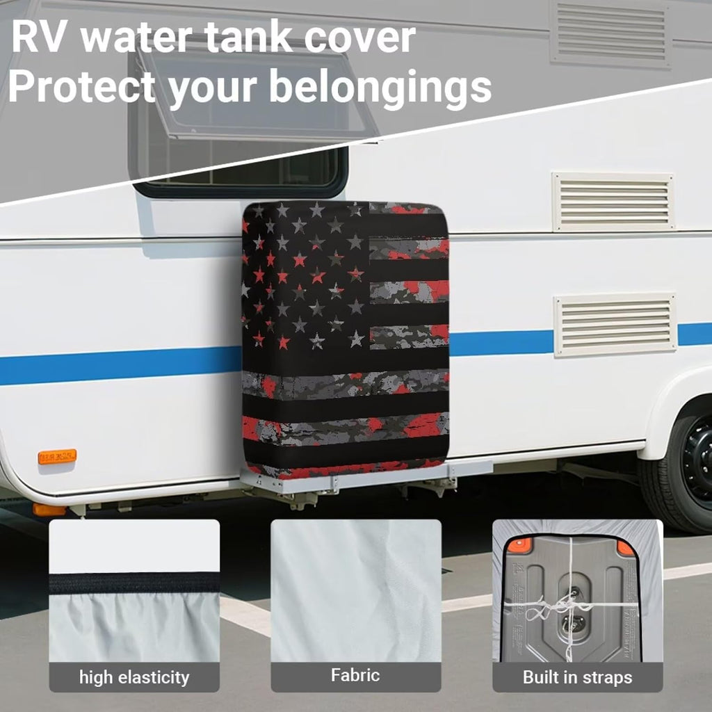JoyLamoria Camo American Flag RV Tote Tank Cover Compatible 28-36 Gallon | Tote Tanks Waterproof & UV Resistant RV Portable Waste Tank Cover