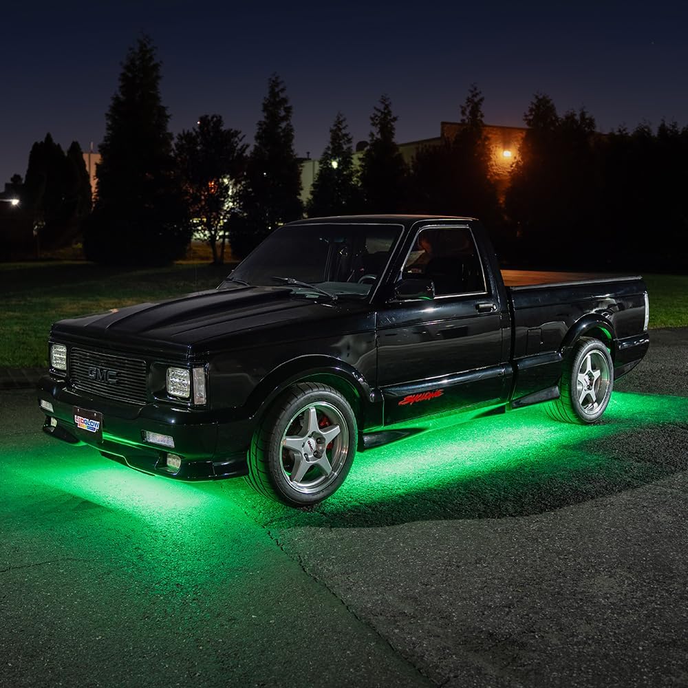 LEDGlow 6pc Green Flexible Truck Slimline LED Underbody Underglow Accent Neon Lighting Kit - 4 Unique Patterns - Water Resistant, Low Profile Tubes - Includes Control Box & Remote