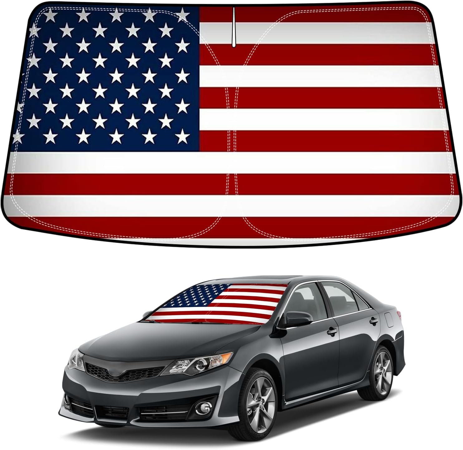 Bestview American Flag Windshield Sunshade for 2012-2017 Toyota Camry,Custom Fit Foldable Front Window Sunshade Sun Visor Accessories Protector Block UV Rays Heat, Keep Your Car Cooler