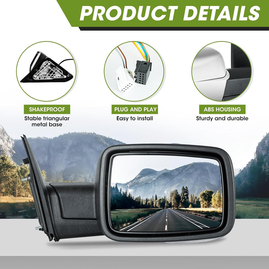 Chrome Power Folding Side Mirrors for Dodge Ram - Heated Tow Mirrors with Turn Signal & Puddle Light - Compatible with Ram 1500 (2009-2018), 2500/3500 (2010-2024), 1500 Classic (2019-2024)