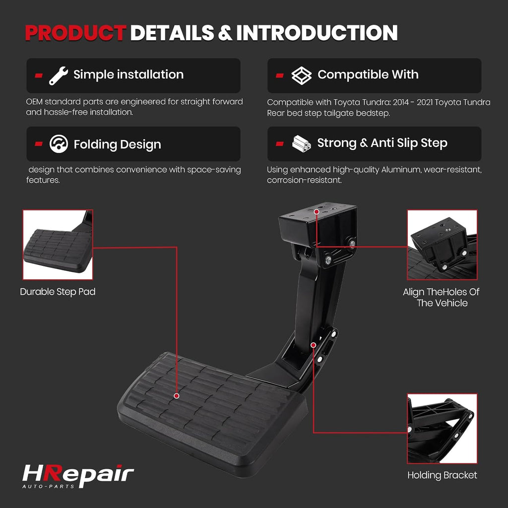 Rear Bed Step Compatible with Toyota Tundra 2010 2014 2015 2016 2017 2018 2019 2020 2021, Retractable Bumper Tailgate Step, PT392-34140 75316-01A