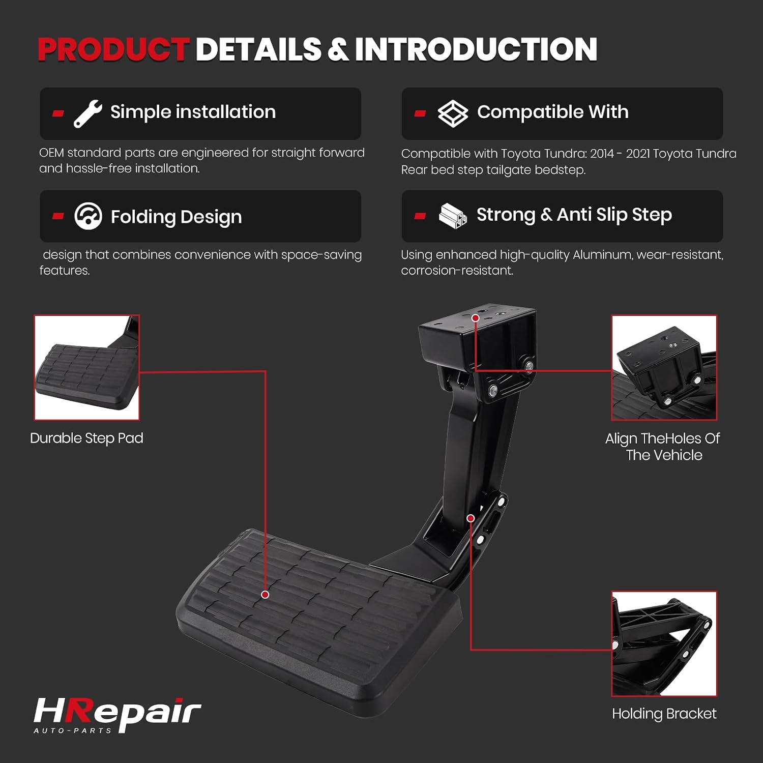 Rear Bed Step Compatible with Toyota Tundra 2010 2014 2015 2016 2017 2018 2019 2020 2021, Retractable Bumper Tailgate Step, PT392-34140 75316-01A
