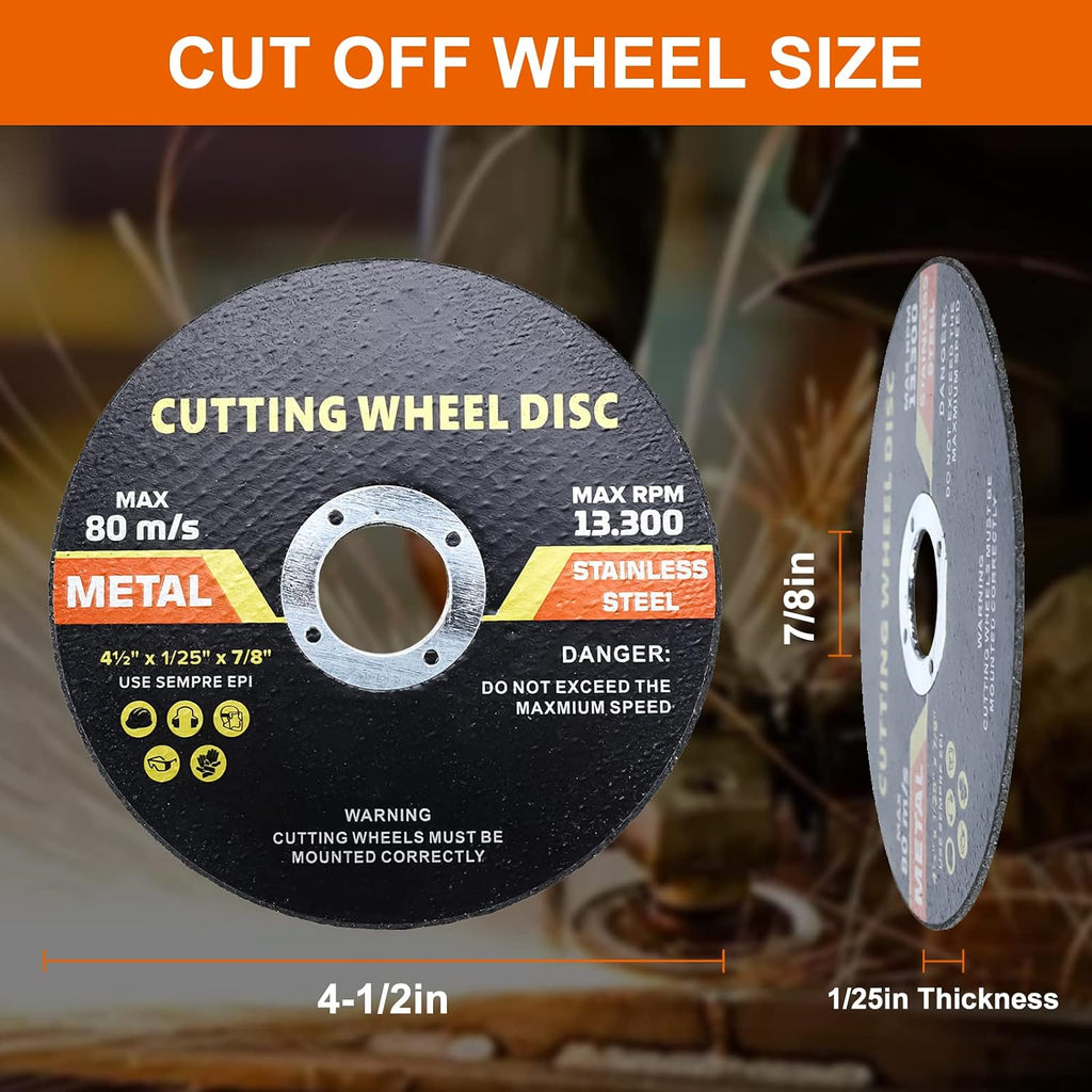 4-1/2 inch cutting wheel, 4-1/2" x 7/8" metal, close-up detail