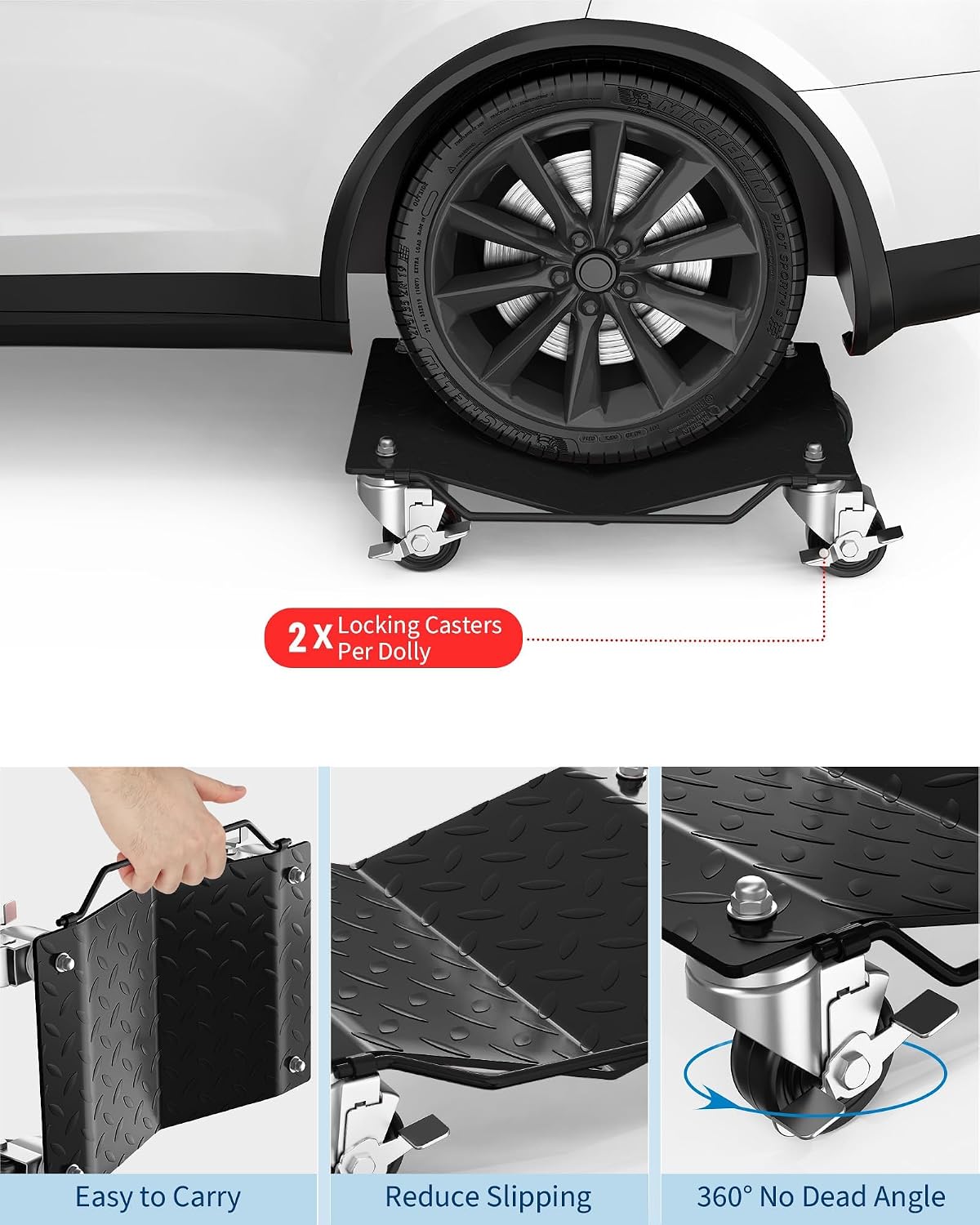 Heavy Duty Car Wheel Dolly Set – 6000 lbs Total, 360° Lockable Casters, Ideal for Moving Cars, Trucks, Trailers, Motorcycles, Boats – 4-Pack Black | 4-piece Pack