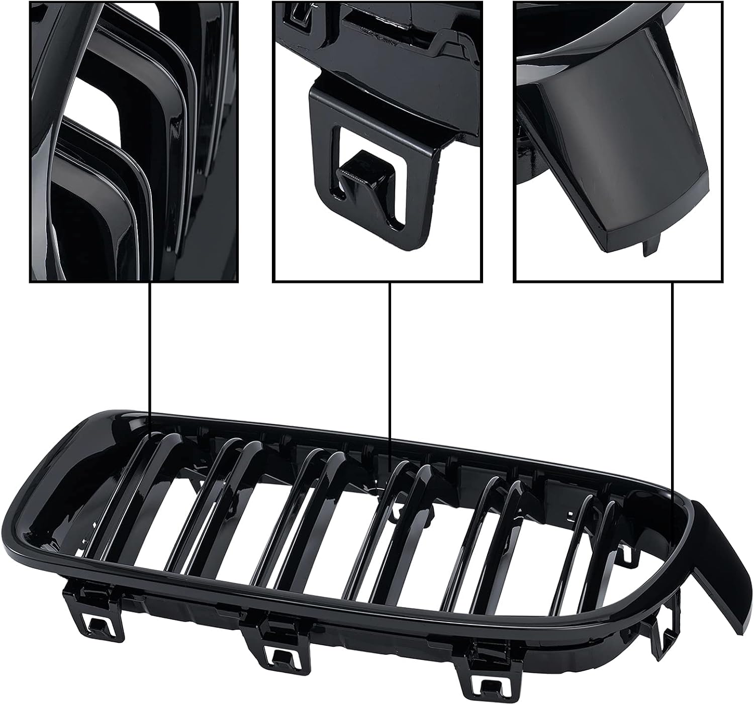 ABS F30 Grill, Front Kidney Grille for 2012-2018 BMW 3 Series F30 F31 (Double Slats Gloss Black Grills, 2pcs)