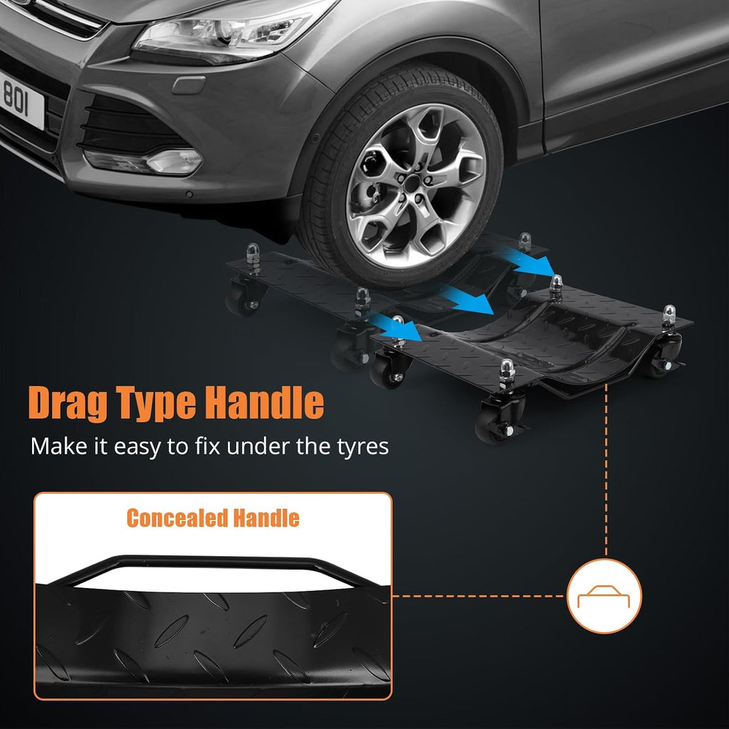 Car Dolly Set of 4, 6000 lbs Moving Tire Stake with Swivel Nylon Casters | 360° Swivel Nylon Casters & Dual Brakes