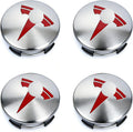 Wheel Center Hub Cap Kit with Tesla Emble Brand Center Caps for Model 3 Model Y with 20 Lug Nut Covers (4PCS) (Red-Silver)