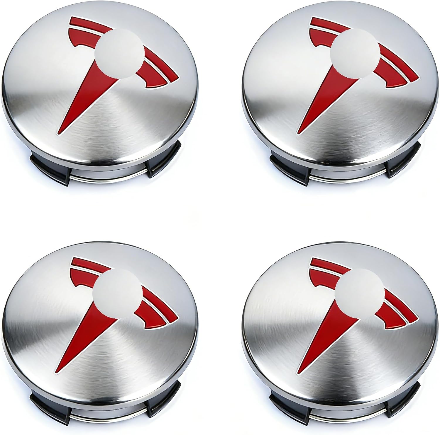 Wheel Center Hub Cap Kit with Tesla Emble Brand Center Caps for Model 3 Model Y with 20 Lug Nut Covers (4PCS) (Red-Silver)