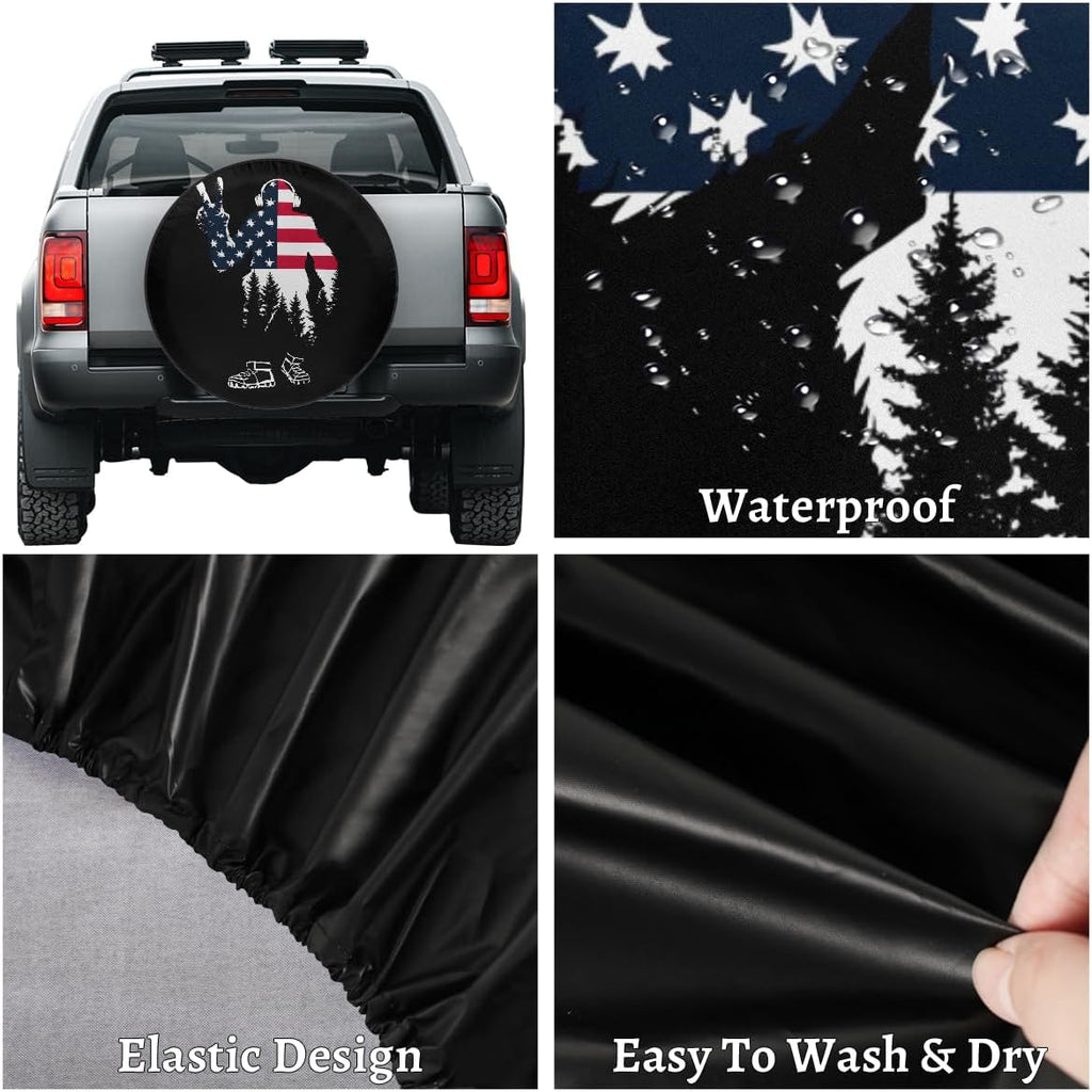 Rv Spare Tire Cover Wheel Bigfoot Flag Mountain Tire Covers Wheel Protectors Universal Fit for Camper RV SUV Truck Travel Trailer Accessories Waterproof Cover 14 inch for Diameter 25-27in