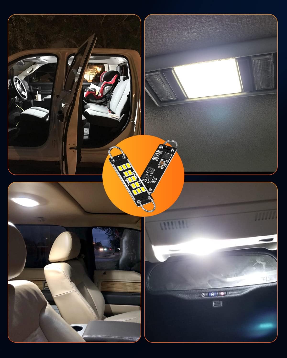 44MM Super Bright LED for Car Dome Light, Compatible 561 562 567 564 3020 Bulbs, Xenon White Interior Lighting Use for Trunk Cargo Light, License Plate Bulbs, Pack of 4