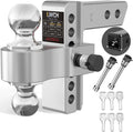 Adjustable Trailer Hitch, Fit 2 Inch Receiver, 12,500 LBS GTW, Heavy Duty Aluminum Drop Hitch with 2" & 2-5/16" Chrome Plated Steel Ball Mounts for Trucks, 6 Inch Drop/Rise, 2 Anti-Theft Pins