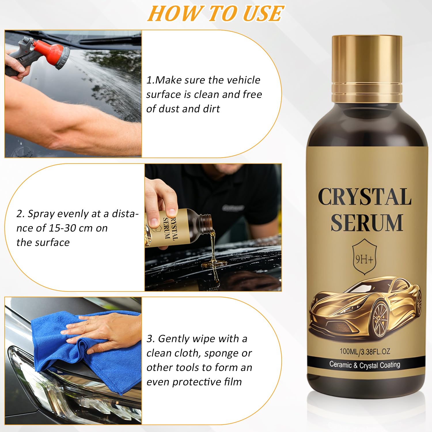 100ML PTZ Crystal Serum Advanced Graphene Ceramic Coating for Cars, 9H Hardness, 2PCS Set, Super Hydrophobic Anti-Scratch UV Protection for Vehicle Exterior