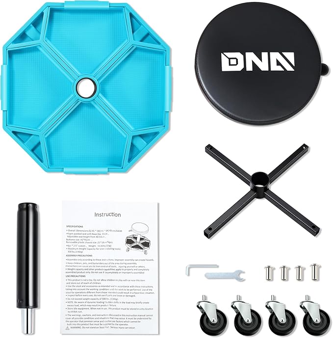 DNA MOTORING Adjustable Height Pneumatic Garage Seat Rolling Mechanic Stool - Image 3