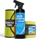 Carfidant Bug Remover for Cars Exterior - Car Bug Cleaner Spray with Ceramic Coating - Removes Bug Splatter & Bird Poop - Safe on Paint, Glass, Plastic, Metal - Windshield Pre Wash - 18 fl oz + Sponge