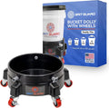GRIT GUARD Bucket Dolly with Wheels - Rolling Detailing Wash Bucket with 5 Wheels and 2 Locking Casters Compatible with 2.5, 4, 5 and 6 Gallon Buckets (Black, 2" Red Casters) - Made in the USA