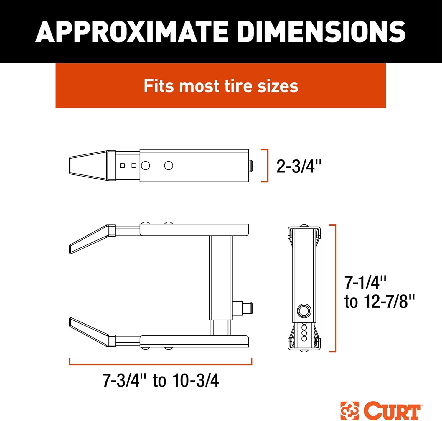 CURT 23176 Adjustable Trailer Wheel Lock, 16.5” x 6.5”-8 to 33" x 12-1/2"/R15