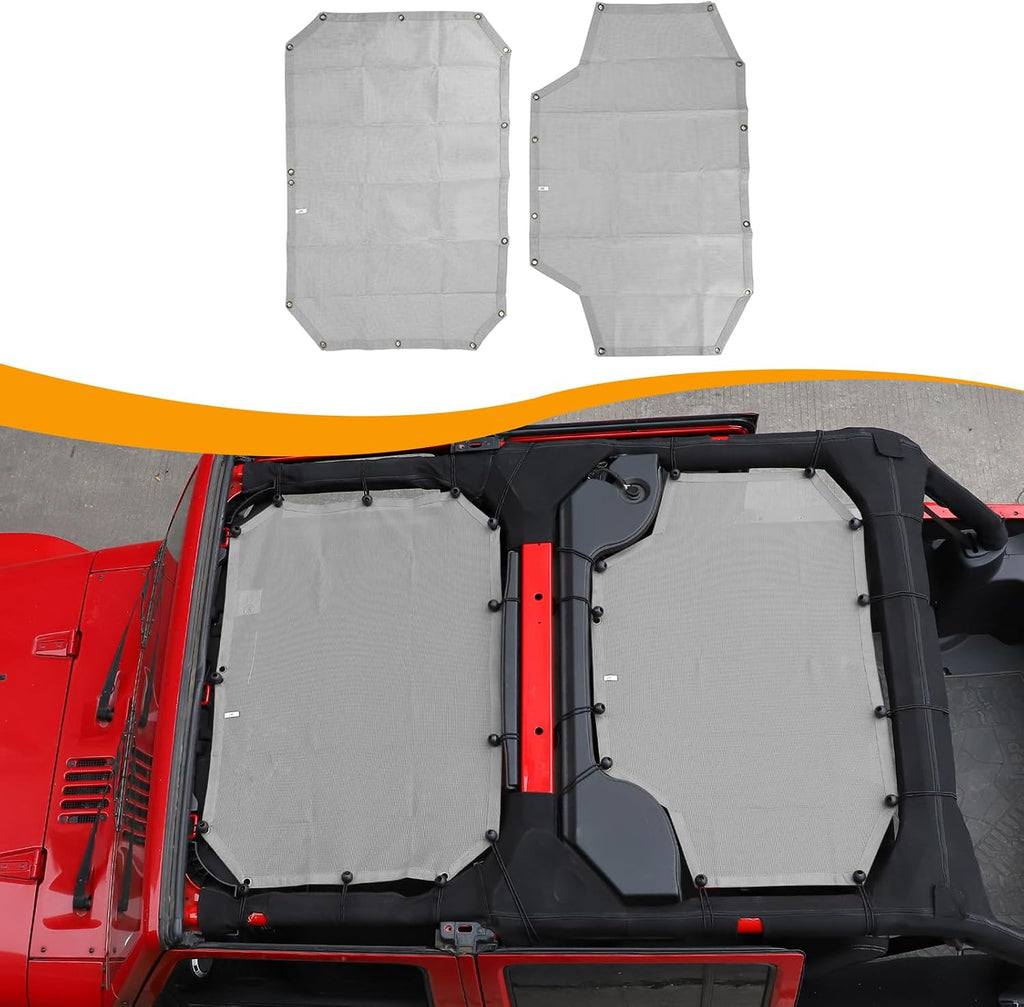 Hoolcar Front & Rear Sun Shade Mesh for Jeep Wrangler JK Unlimited (2007-2017) 4 Doors - American Flag Sunshade Screen JKU Top Cover UV Blocker, Grey