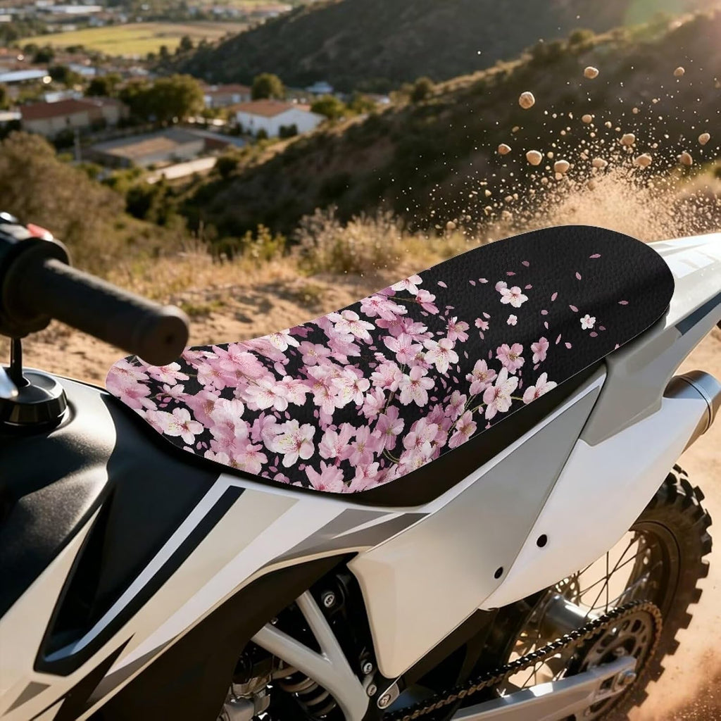 Dirt Bike Seat Cover PU Seat Cover Scratch-Resistant for E Dirt Pit Bike Ebike Motocross Motorcycle Enduro KX KLX 65 80 85 100 110 250 450, Pink Cherry Blossoms