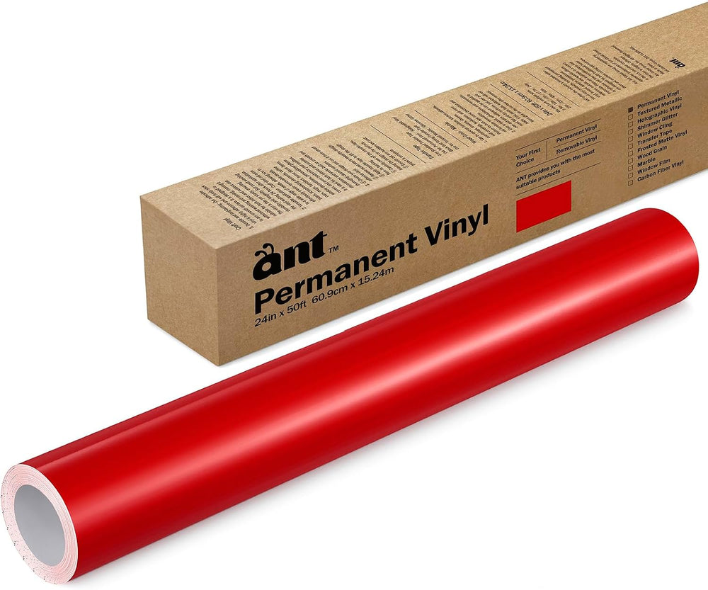 ANT Red, 24" x 50’, Permanent Vinyl Roll, Adhesive Vinyl Roll, for DIY P...