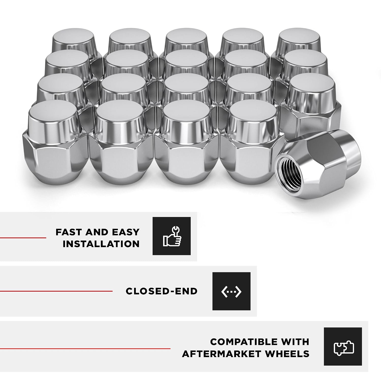 White Knight M12x1.50 Factory Style Lug Nuts for Select Hyundai, Kia and Mazda. Chrome Acorn – WN14107-20AM (20 Pack)