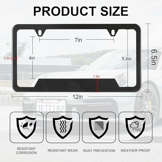 LivTee Carbon Fiber License Plate Frames, 2 Holes Stainless Steel License Plate - Image 3