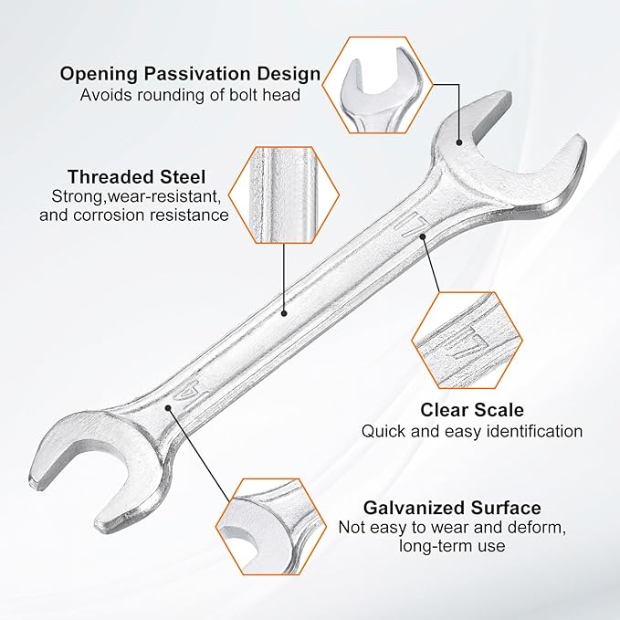 HARFINGTON 5pcs Double Open End Wrench 14mm x 17mm Metric 15 Degree Offset - Image 4