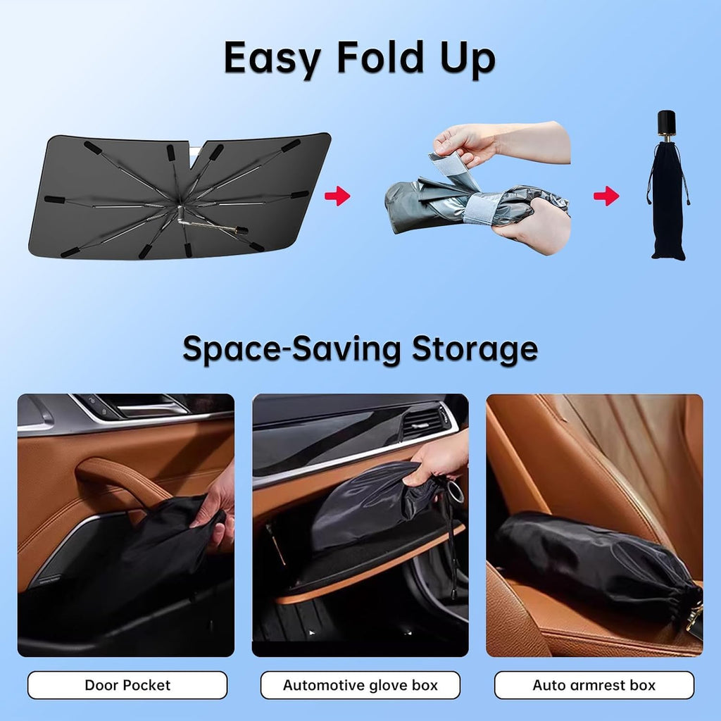 Windshield Sun Shade Umbrella for Hyundai Santa fe 2019-2025, Foldable Car Sunshade for Front Window, Highly Reflective Auto Sun Shield Visor for UV Protection, Keep Car Cool Accessories