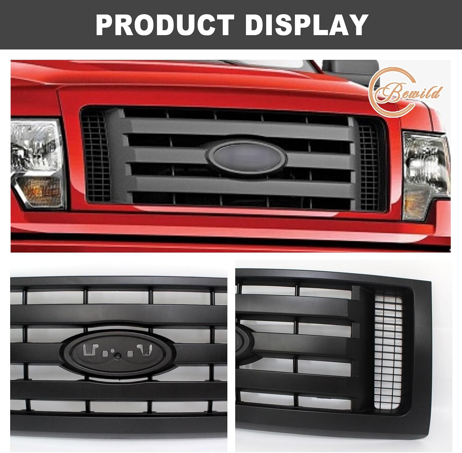 Bewild Front Bumper Grille Assembly Compatible with 2009-2014 Ford F - 150 f150 Centre Bumper Painted Black Housing and Insert Grille Assembly Shroud Replacement for 9L3Z8200A FO1200510