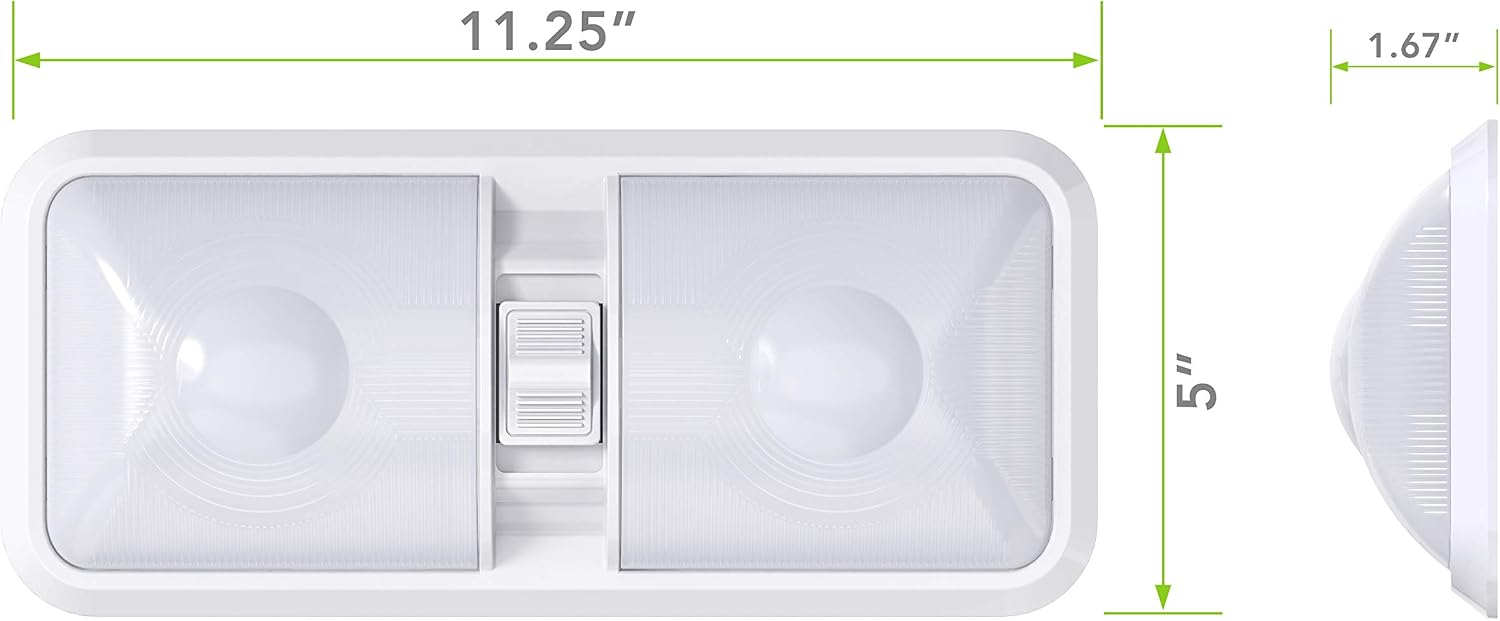 1 Pack RV LED Ceiling Double Dome Light Fixture with ON/Off Switch Interior Lighting for Car/RV/Trailer/Camper/Boat DC 12V 48X2835SMD (Frosted Lens Natural White 4000-4500K, 1-Pack)