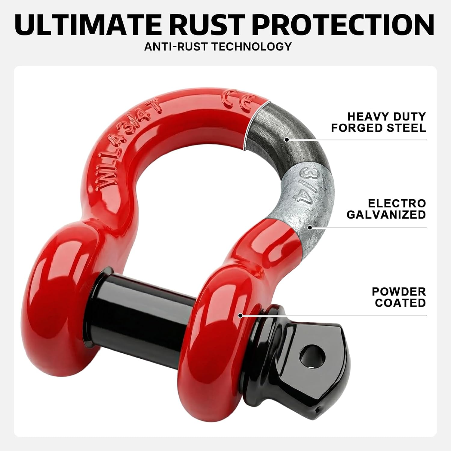 AUTOBOTS D Ring Shackles 3/4" Heavy Duty Red | 45,000lb Break Strength, Clevis Shackle with 7/8 Pin and Isolator Washers, for Tow Strap Jeep Vehicle Off Road Recovery