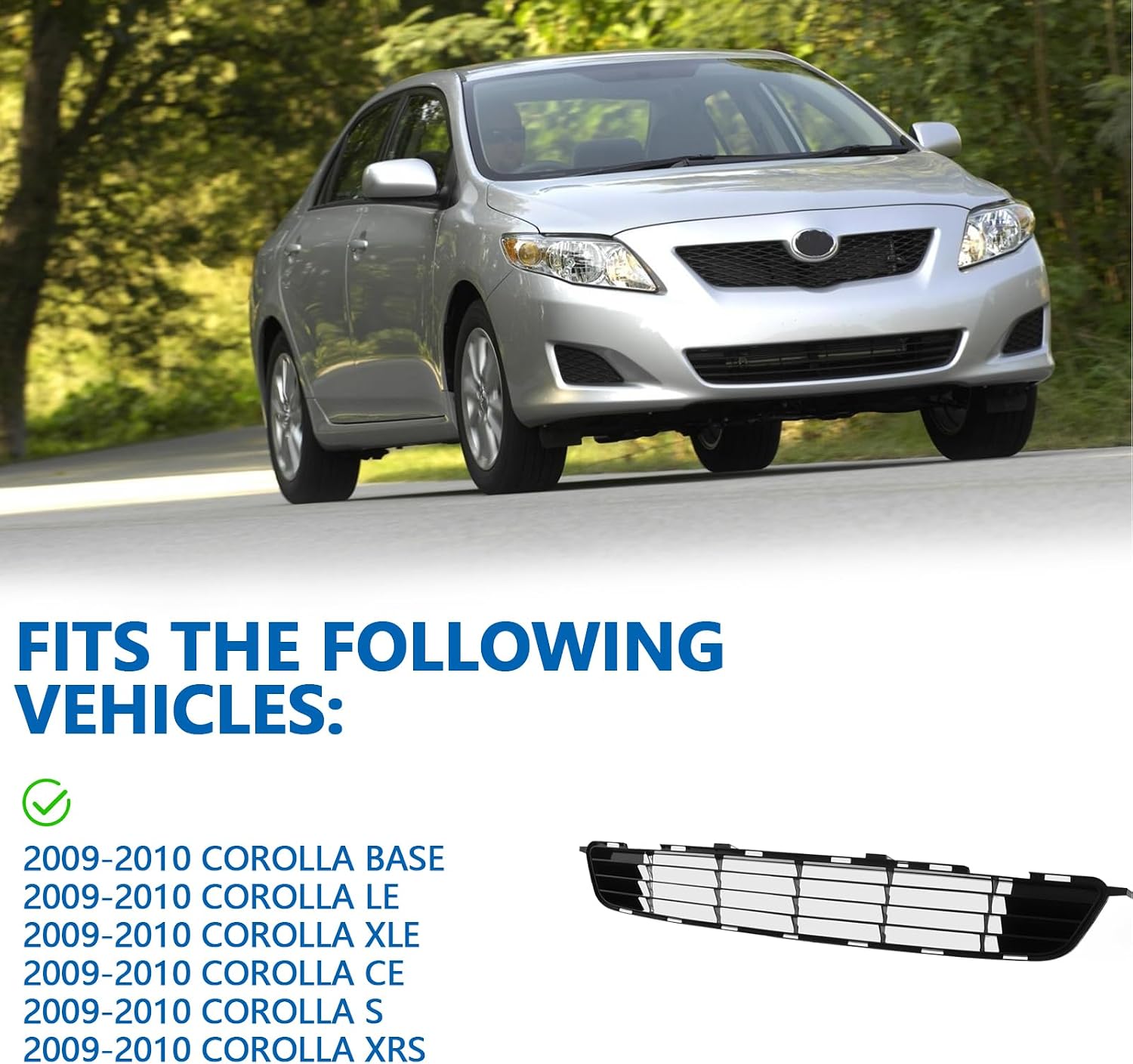 Perfit Liner Front Bumper Lower Grille Grill Compatible With 2009 2010 TOYOTA Corolla Direct Replacement Parts Primed Black TO1036111 5311202120