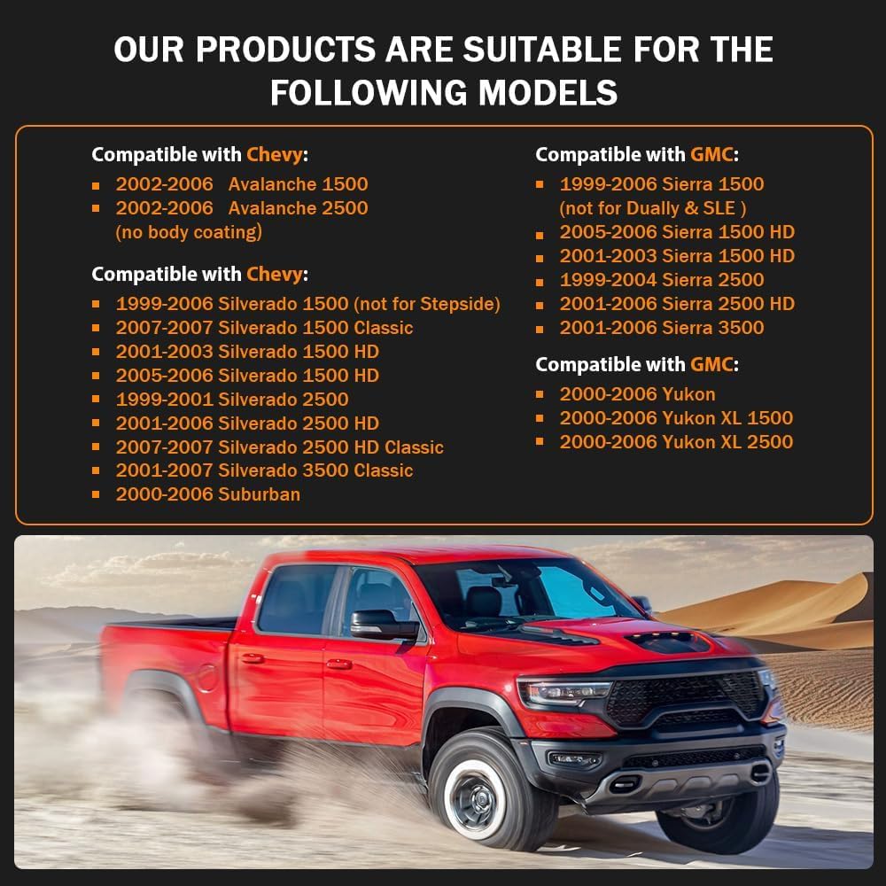 PIT66 Fender Flares Fit Chevy Silverado GMC Sierra 1999-2006/Suburban Yukon XL 2000-2006/Avalanche 2002-2006 68.4", 78", 69.2", 96" Bed Smooth Factory Style Wheel Flares Set 4Pcs