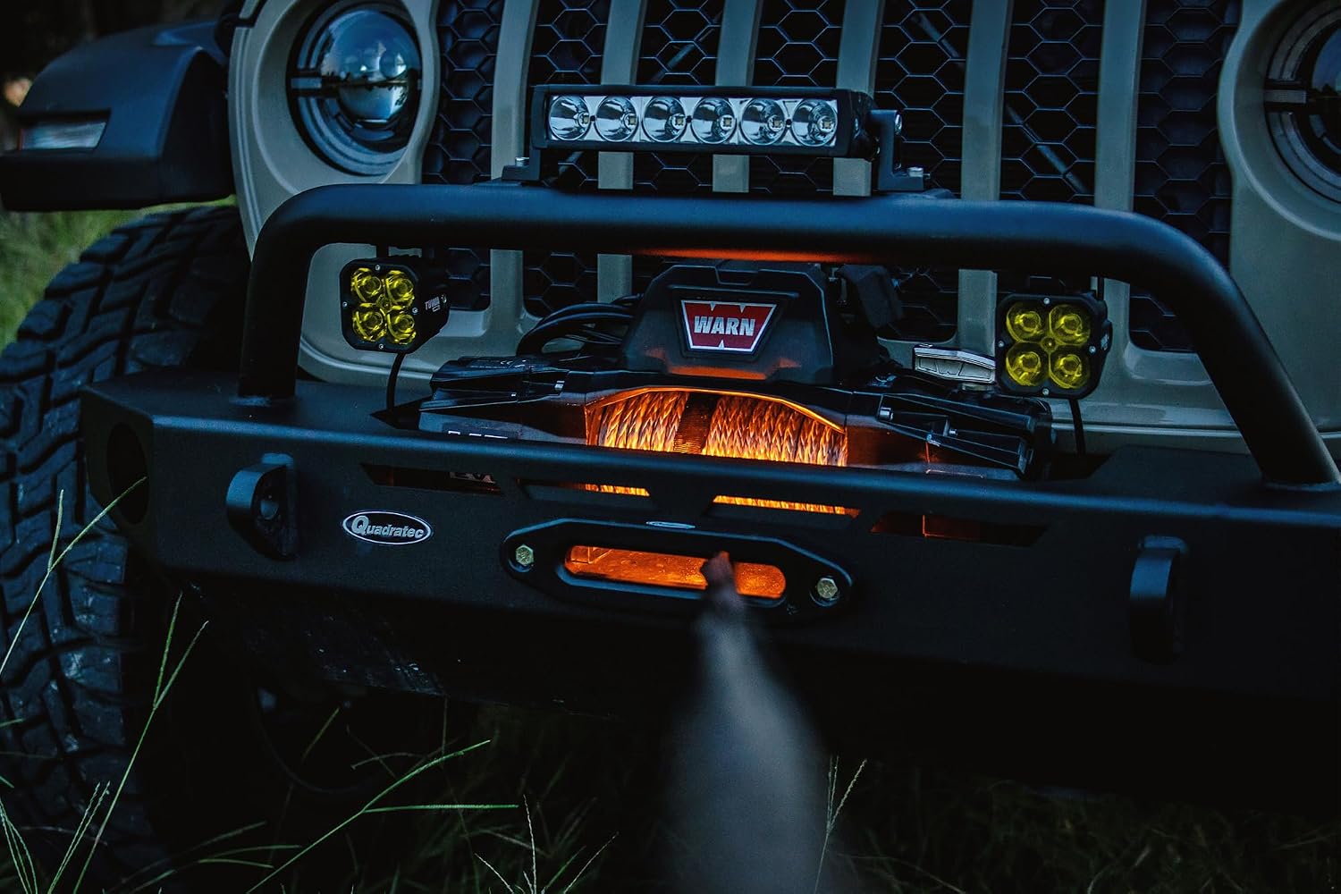 RES-Q Quadratec LED Winch Fairlead Light with Wireless Remote - White and Amber LED Winch Drum Light for Roller and Hawse Fairleads with Sealed Wiring Harness