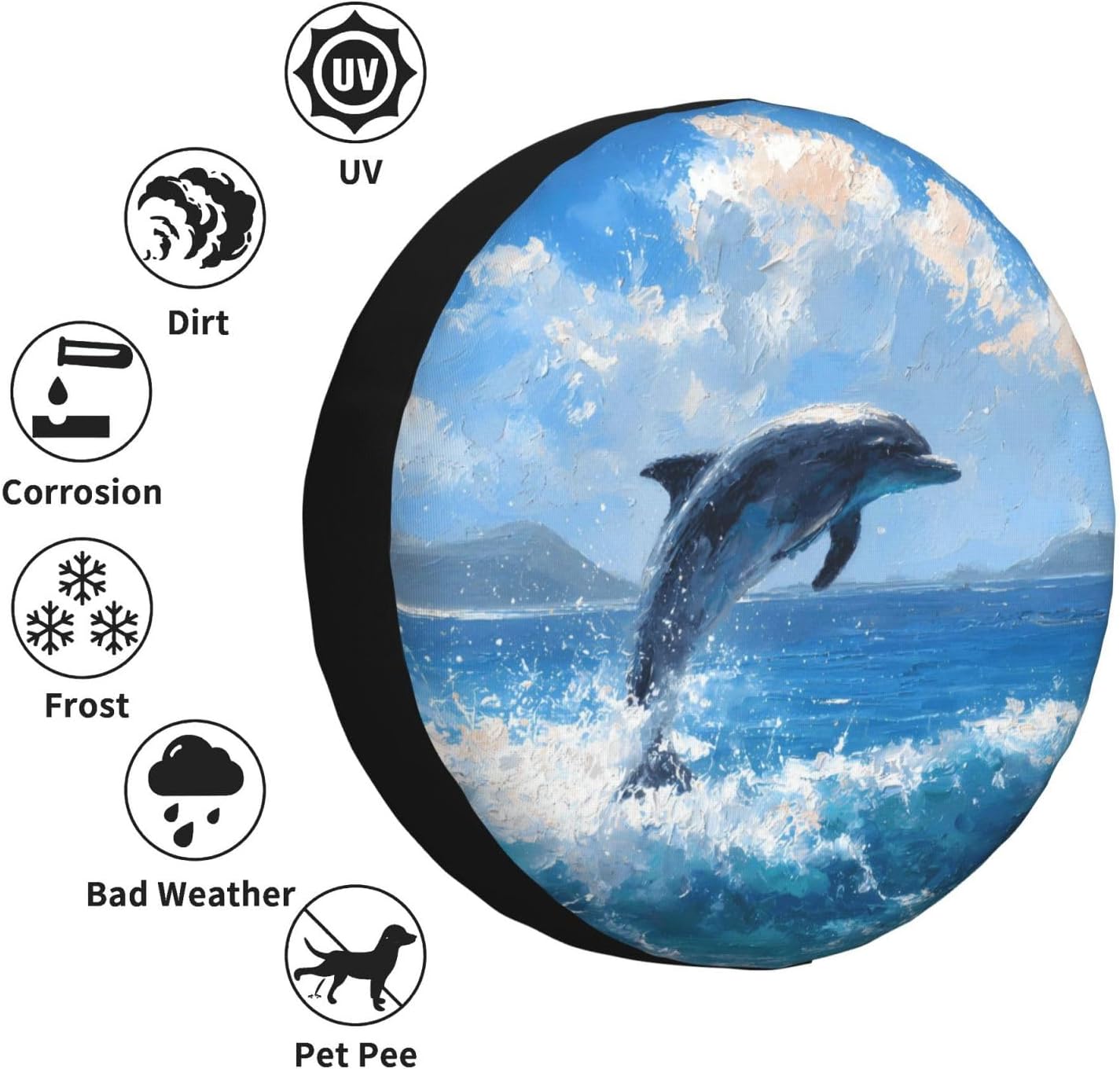 Dolphin Jumping Out Spare Tire Cover Waterproof Sunproof Polyester with Adjustable Rope Buckle Dust Protection for SUV Truck Trailer