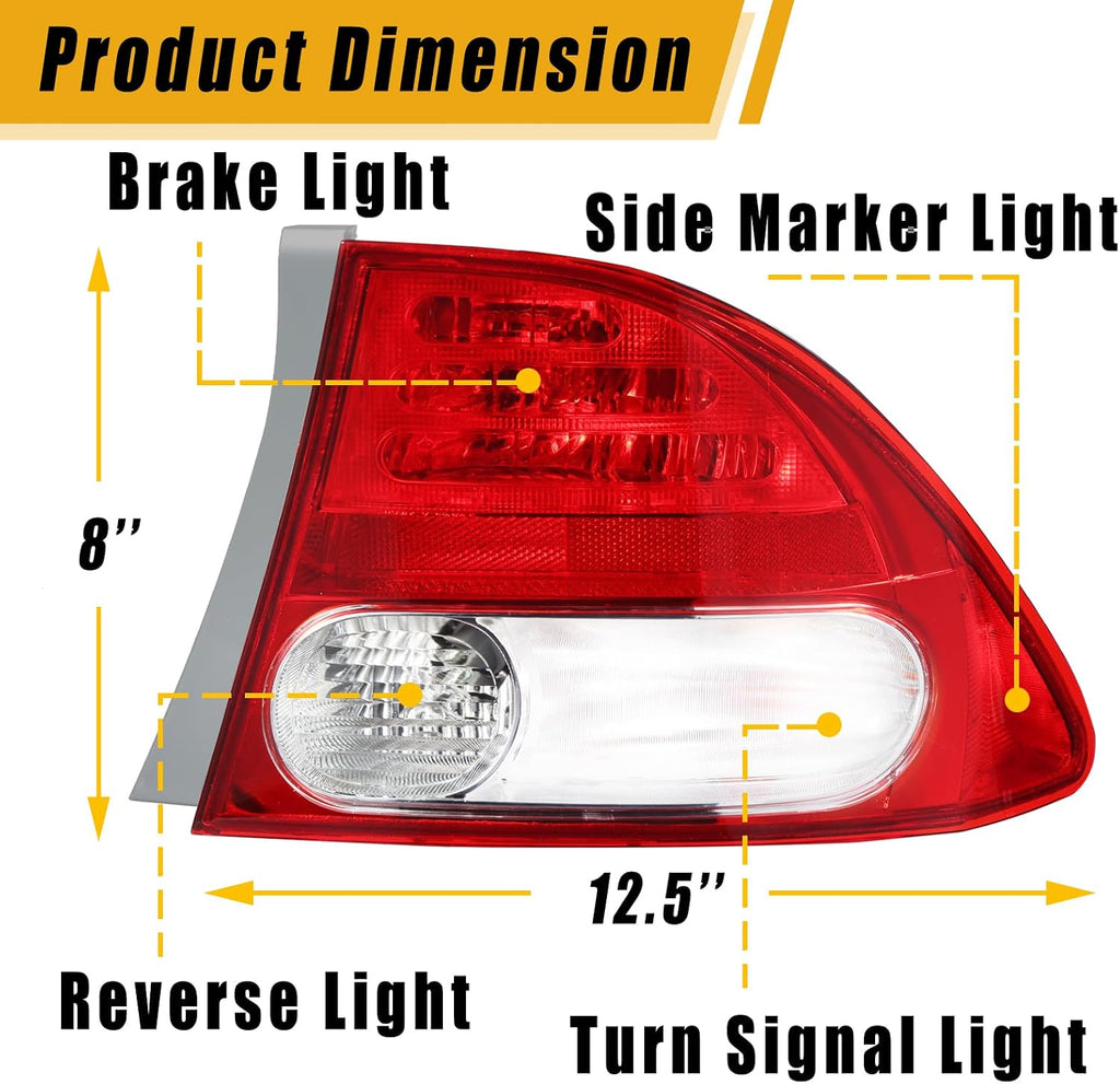 Boine Left Driver Side Tail Light Compatible With 2009 2010 2011 Honda Civic 4-Door Sedan Hybrid Rear Tail Lights Brake Lights 33551SNAA51 HO2818138 (Left Driver Side)