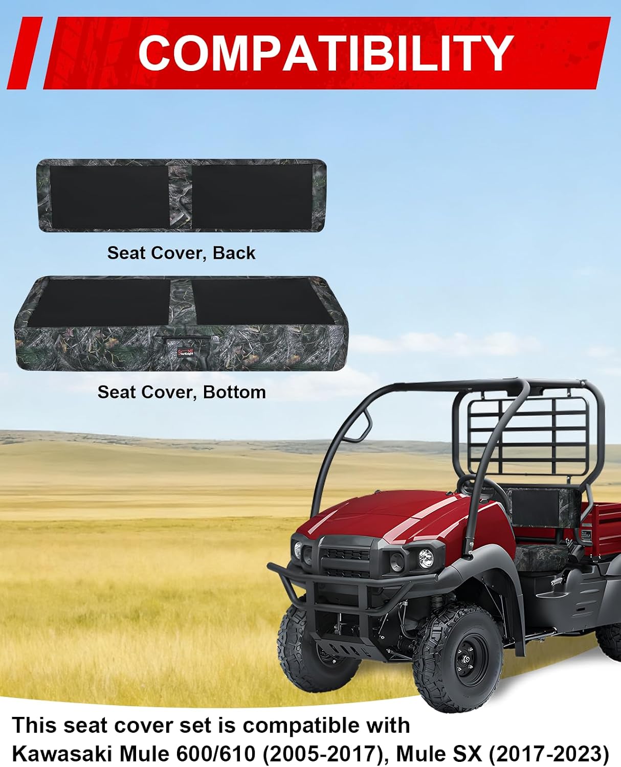 StarknightMT Mule 610 Seat Cover Upgraded Neoprene Compatible with Kawasaki Mule 600/610 2005-2016 & SX 2017-2023, Waterproof Bench Seat Covers Accessories
