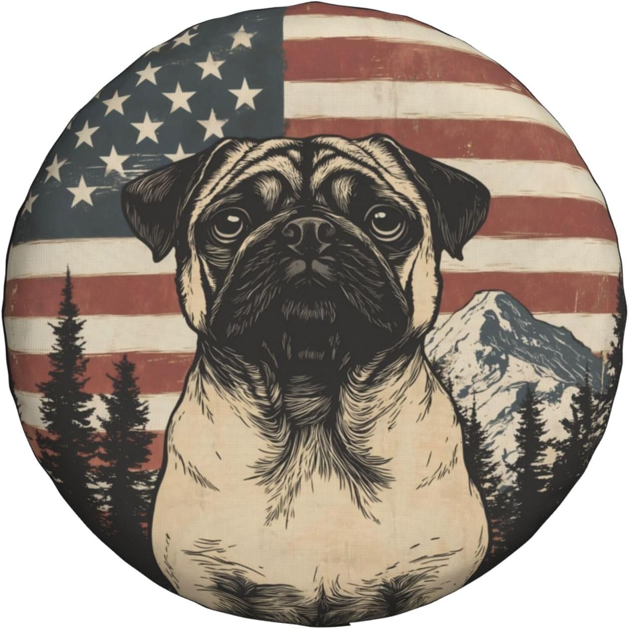 Spare Tire Cover for RV Camper, Pug American Flag Tire Cover Protectors, Weatherproof Universal Wheel Cover for RV Travel Trailer Camper Truck 14in
