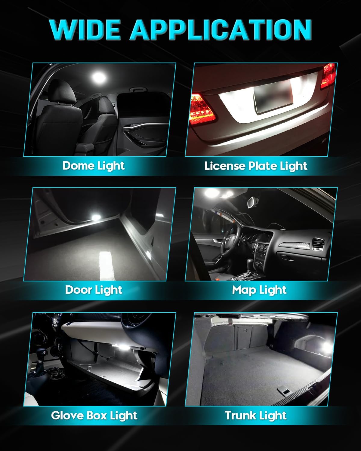 Qoope 20-Pack BA9S LED Bulb White, 53 57 T11 T4W 64111 LED Bulb 12V 5SMD 5050 for Car Interior Dome Map License Plate Courtesy Step Glove Box Light